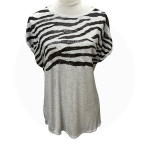 APT 9 Women’s Large Short Sleeve Gray Ivory Shirt with Sparkly Animal Print